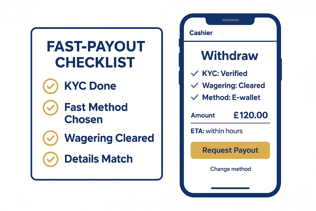 Fast-Payout Checklist — KYC done, fast method chosen, wagering cleared, details match