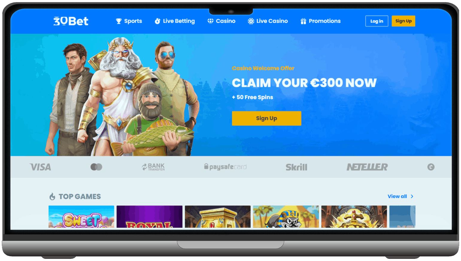 30Bet Casino Mainpage (desktop view)