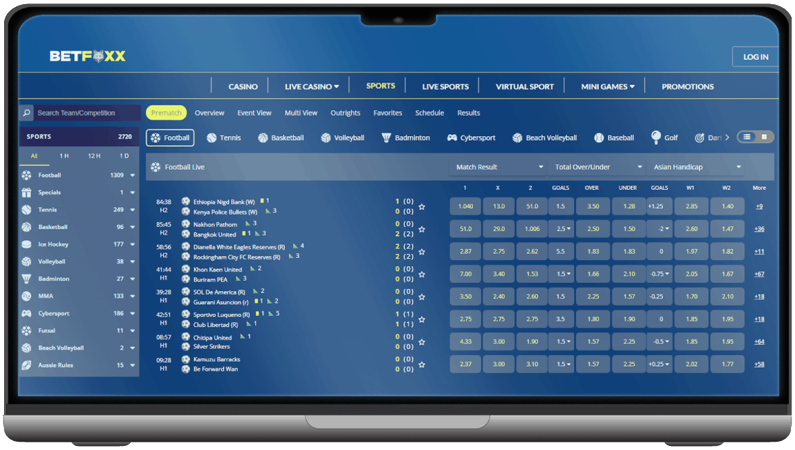 Screenshot of Betfoxx Sports Betting Section