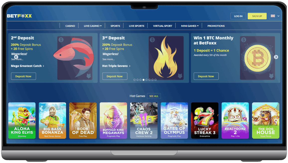 Screenshot of Betfoxx Casino main page