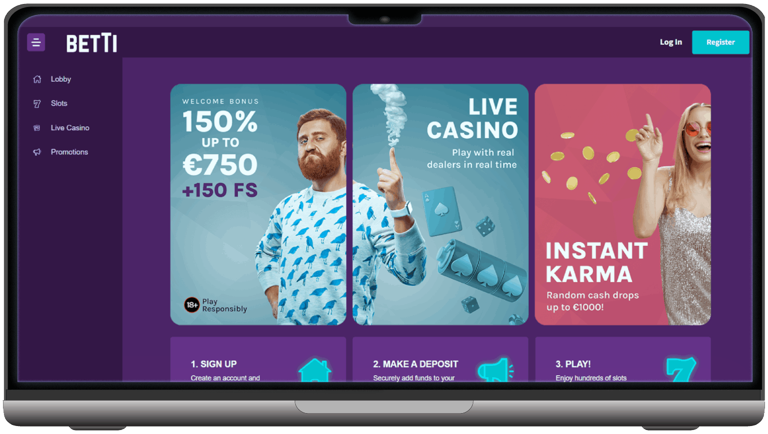 Screenshot of Betti Casino homepage (desktop view)