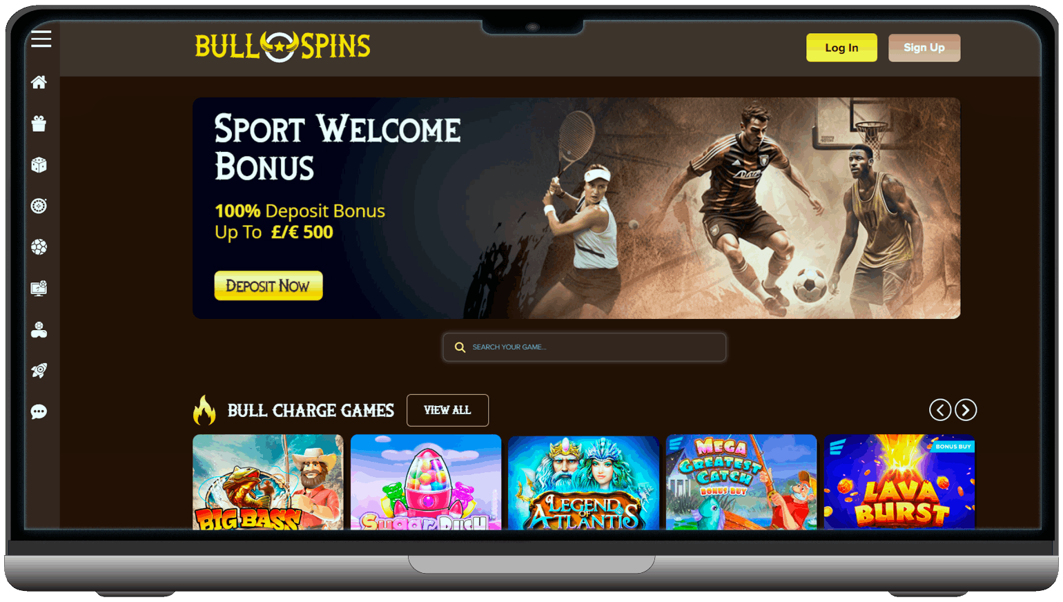 Screenshot of BullSpins Casino main page