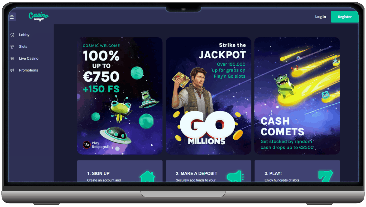 Screenshot of Casinoways homepage (desktop view)