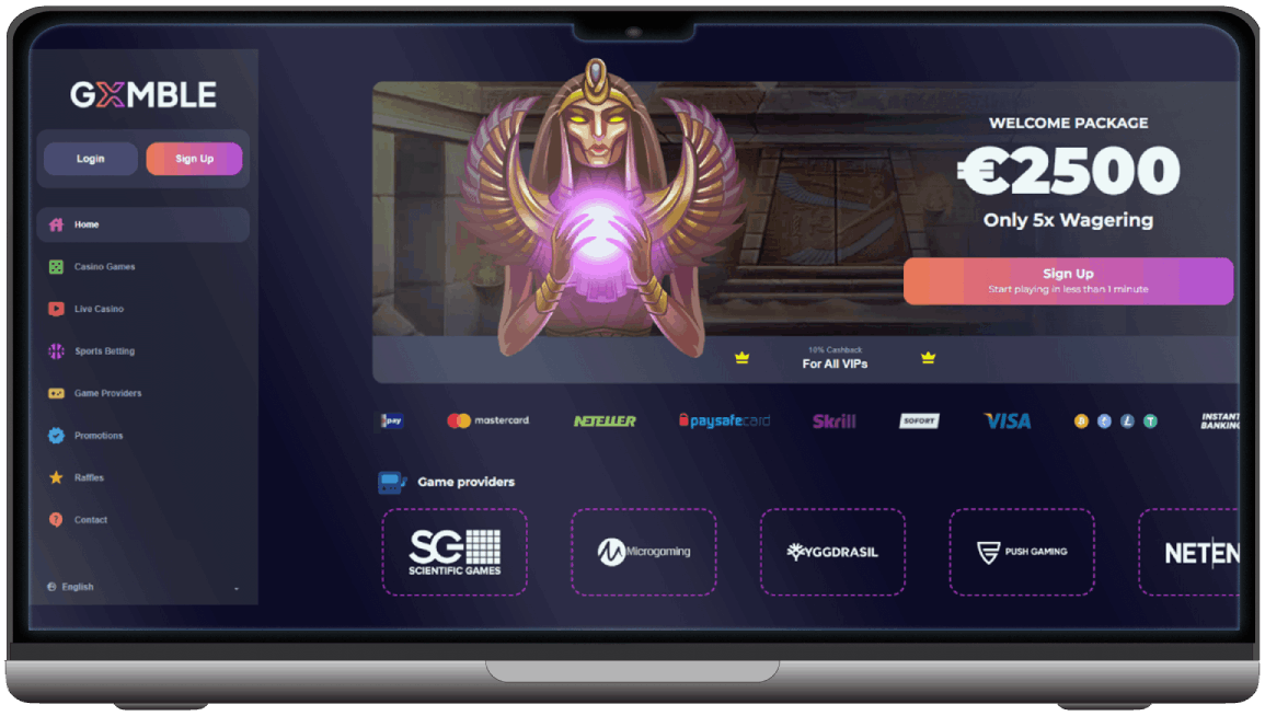 Screenshot of Gxmble Casino main page