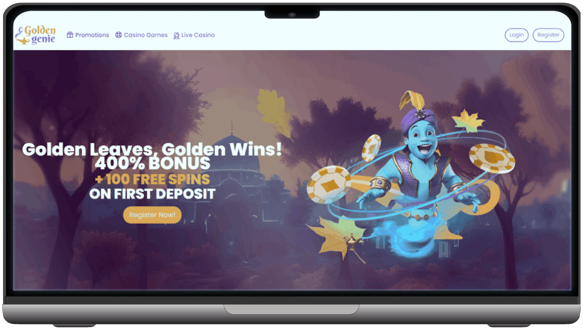 Screenshot of Golden Genie Casino main page