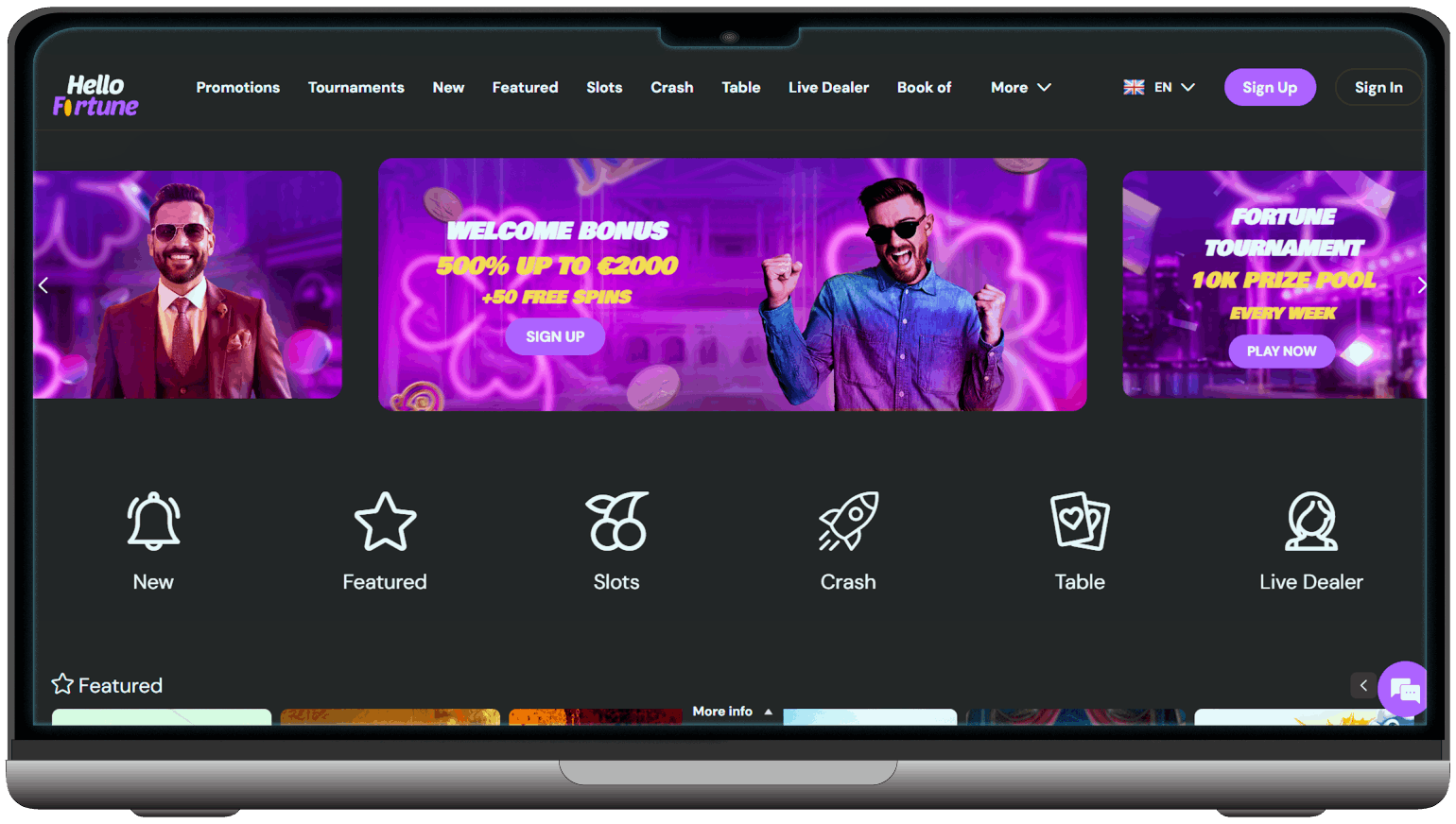 Screenshot of Hello Fortune Casino main page