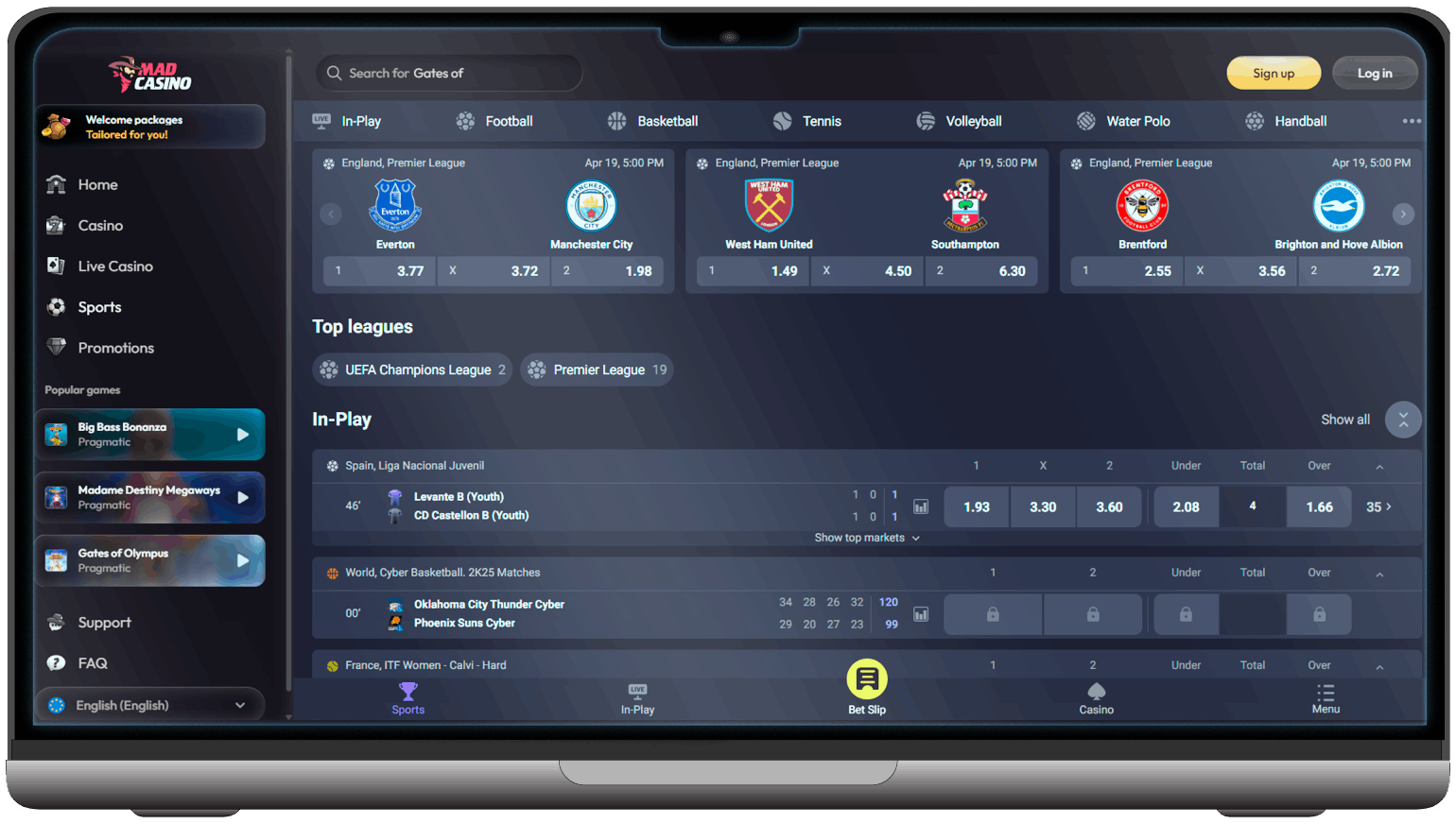 Screenshot of MadCasino Sports Betting section