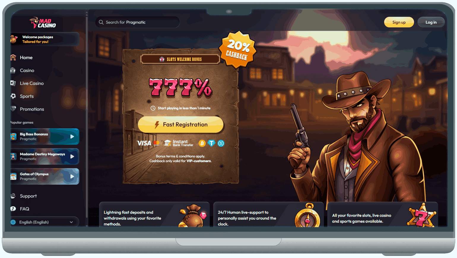 Screenshot of MadCasino main page