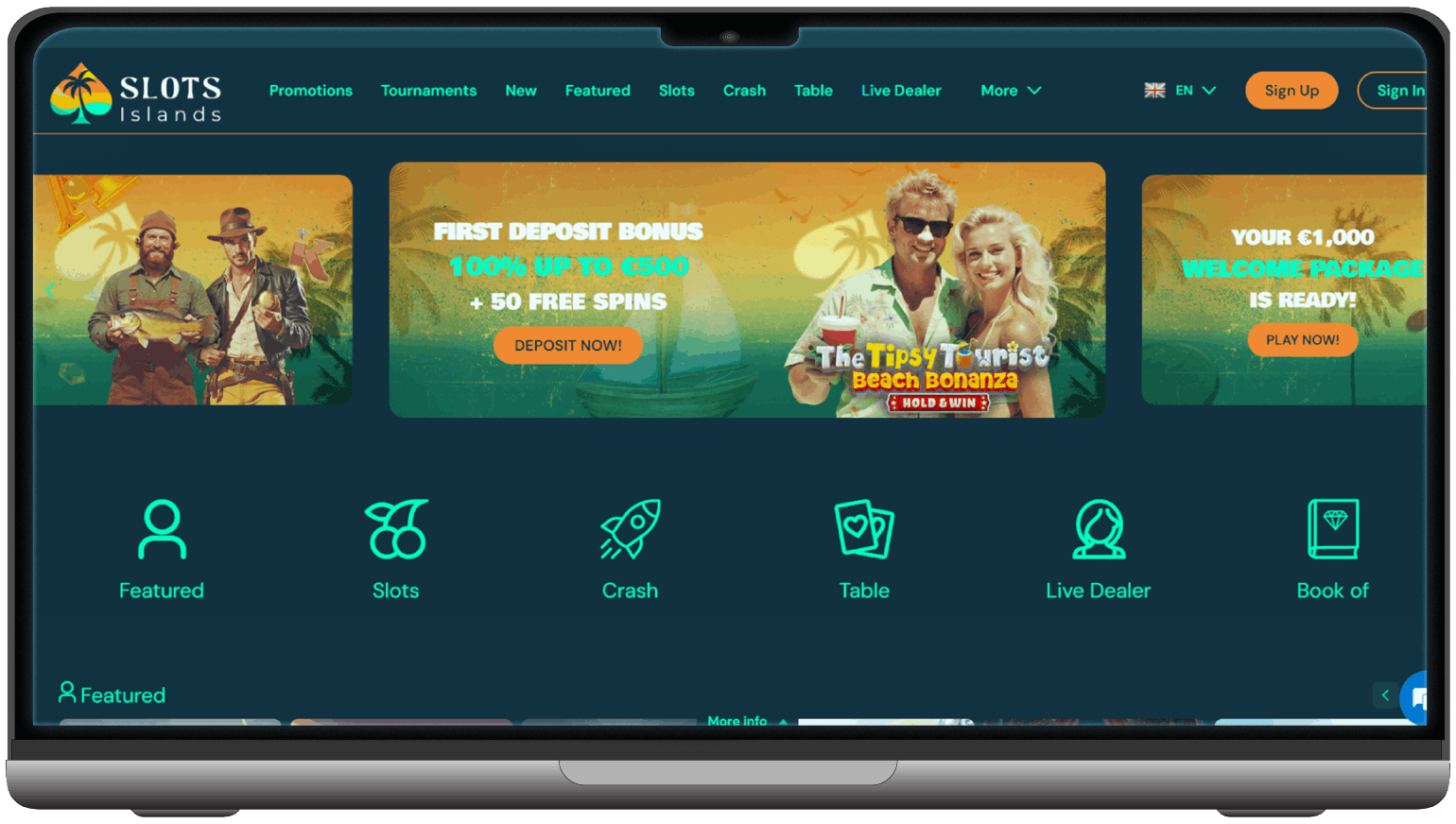 Slots Islands Casino Mainpage (desktop view)
