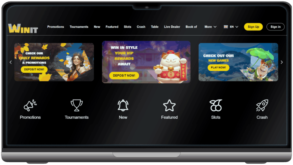 Screenshot of Winit Casino main page