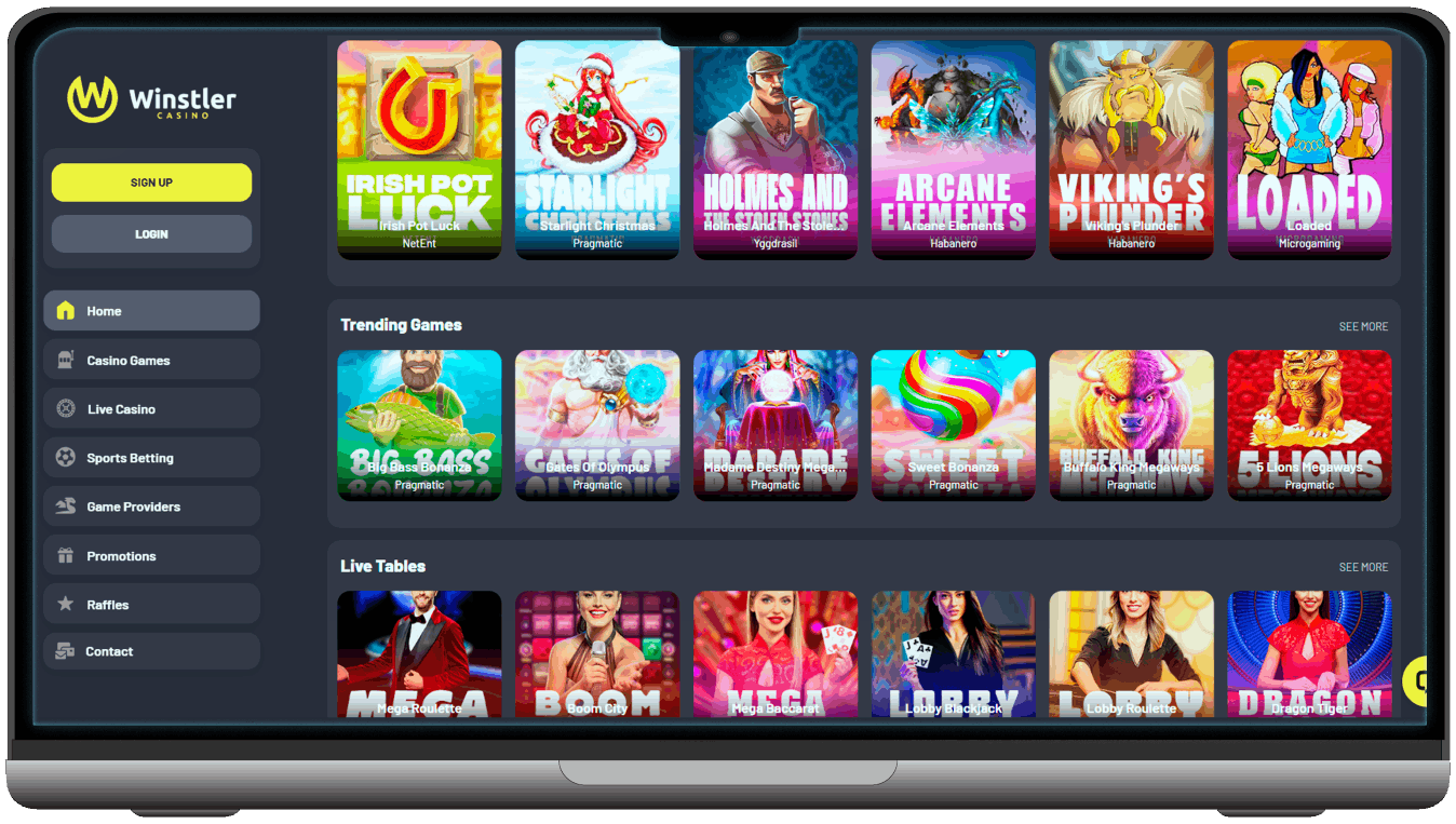 Screenshot of Winstler Casino main page