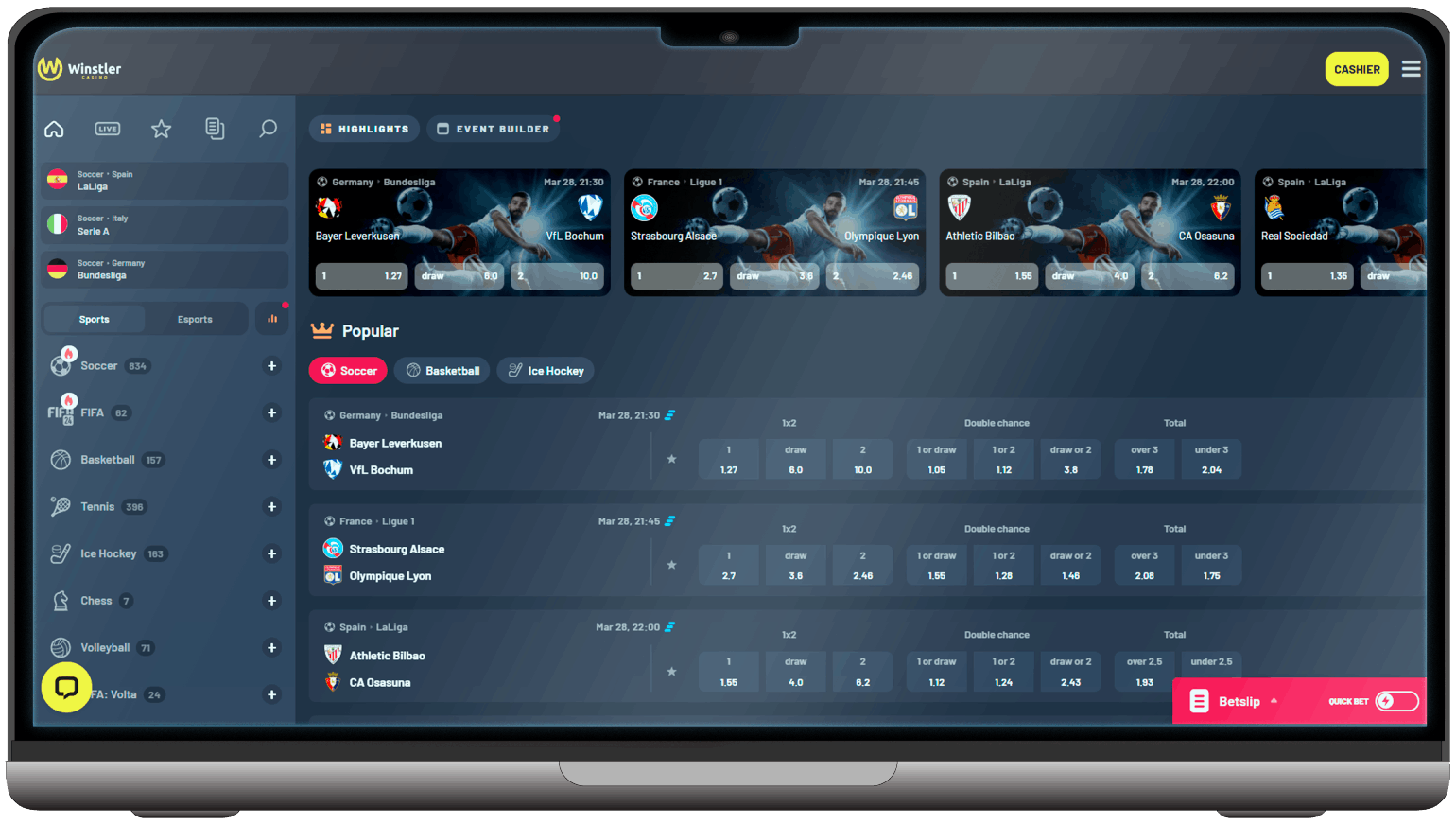 Screenshot of Winstler Casino Sportsbook