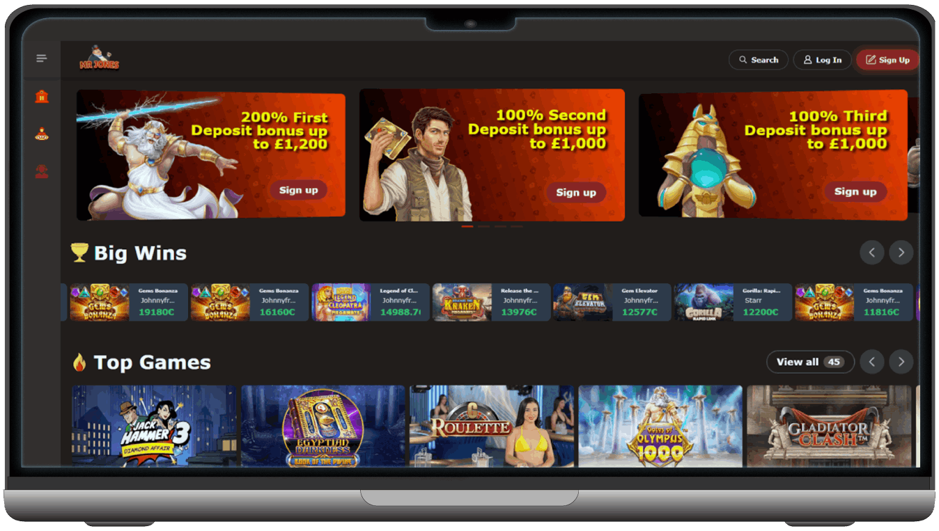 Mr Jones Casino Mainpage (desktop view)
