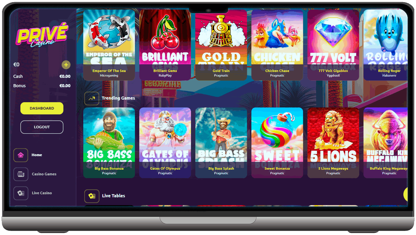 Screenshot of Prive Casino Main