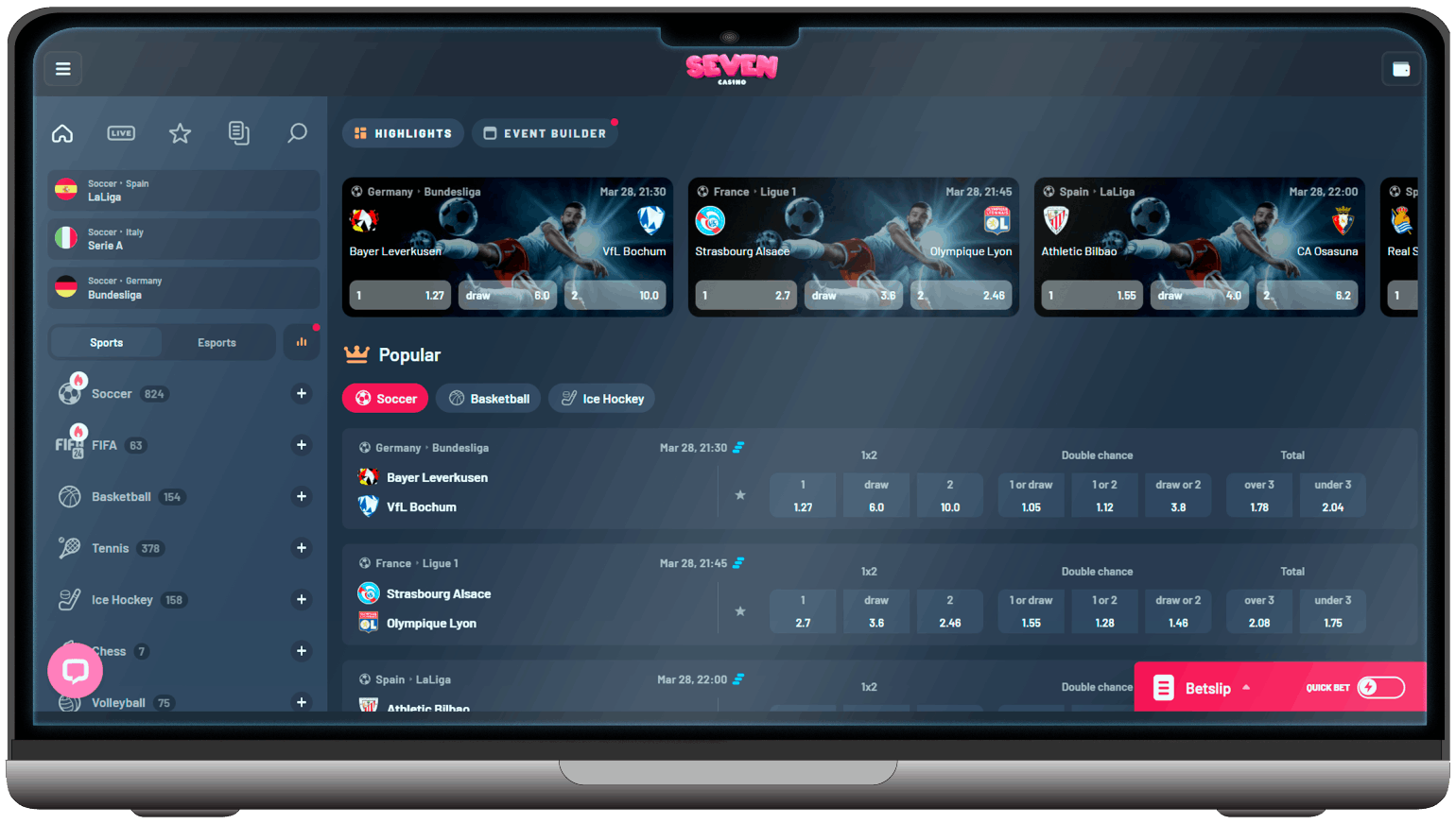 Screenshot of Sports Betting at Seven Casino 
