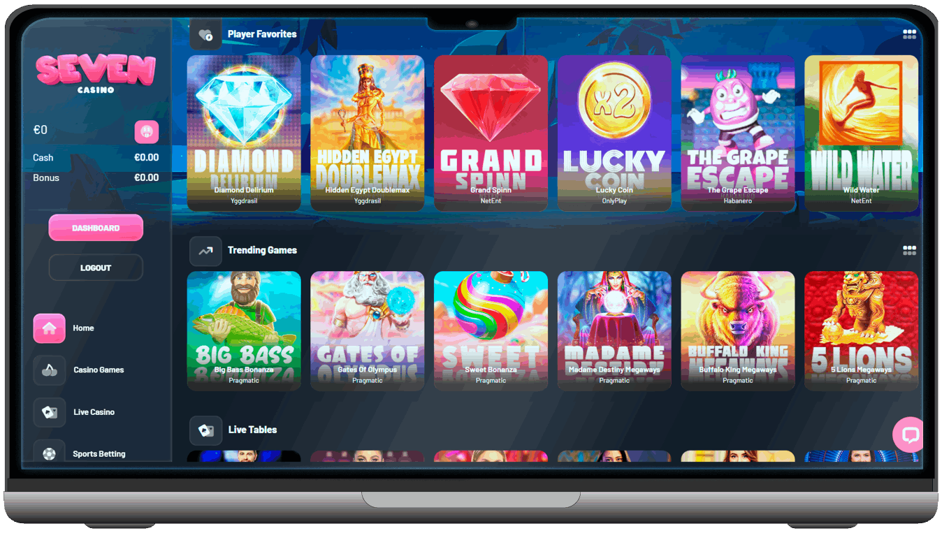 Screenshot of Seven Casino main page