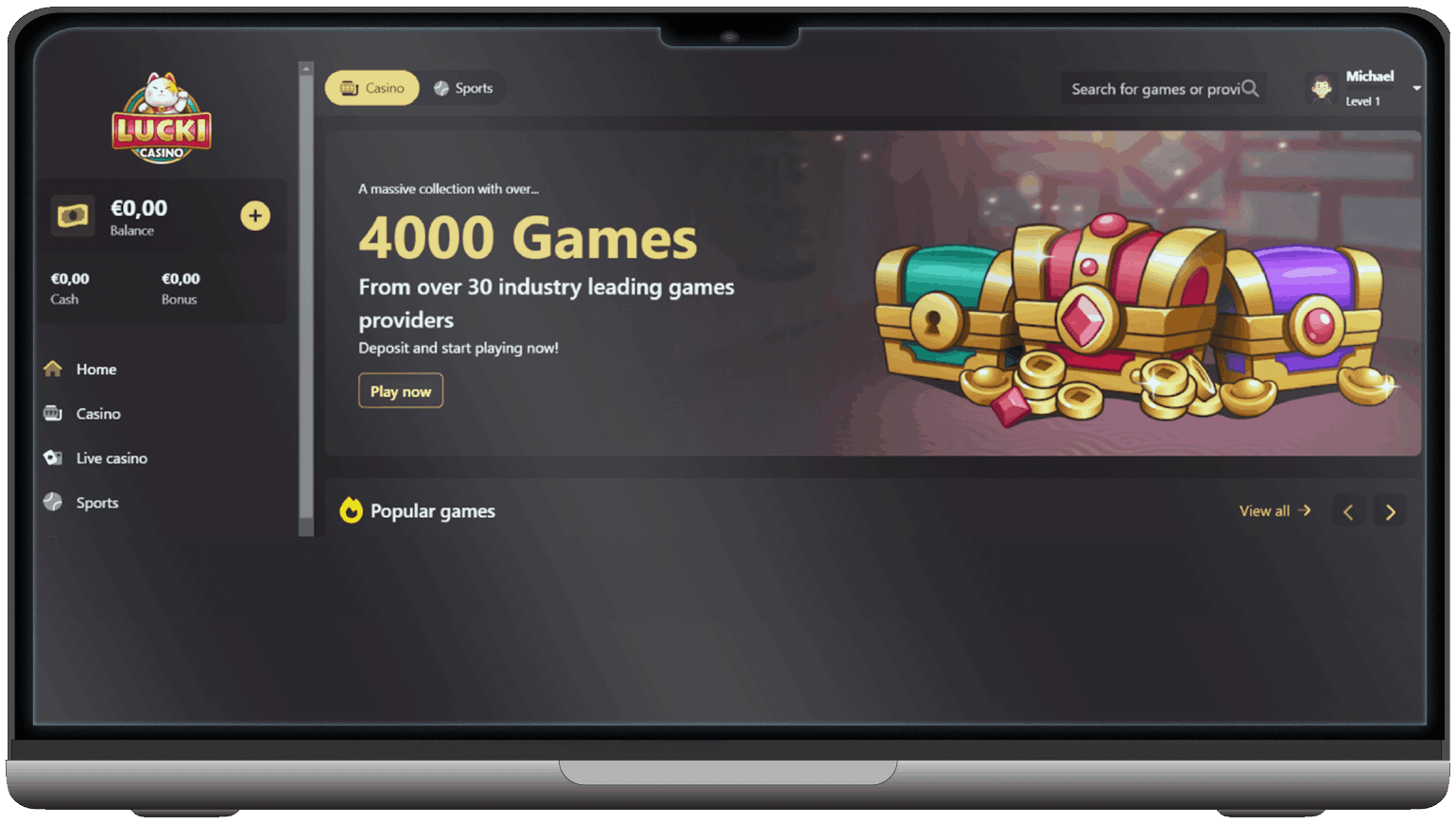 Screenshot of Lucki Casino main page