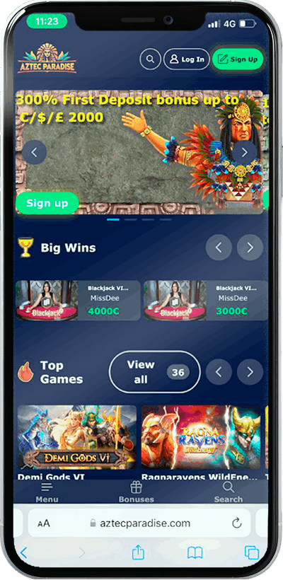 Screenshot of Aztec Paradise Casino Mobile on phone