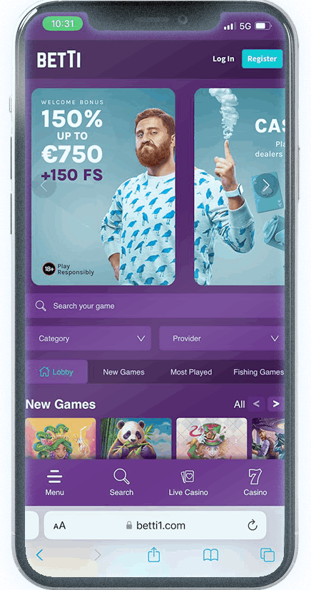 Screenshot of Betti Mobile Casino homepage (mobile view)