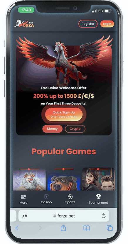 Screenshot of Forzabet Mobile Casino homepage (mobile view)