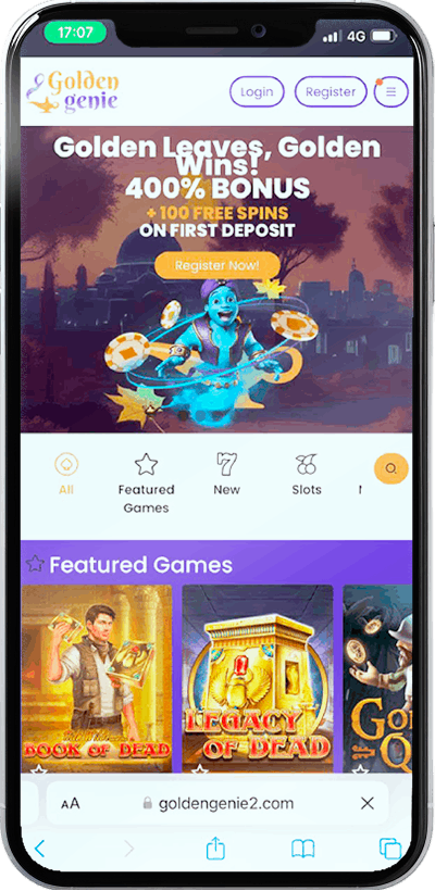Screenshot of Golden Genie Casino Mobile on phone