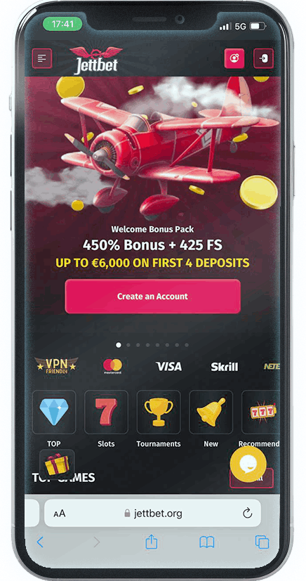 Screenshot of JettBet Mobile Casino homepage (mobile view)