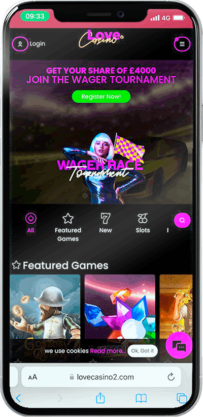 Screenshot of Love Mobile Casino Experience on phone