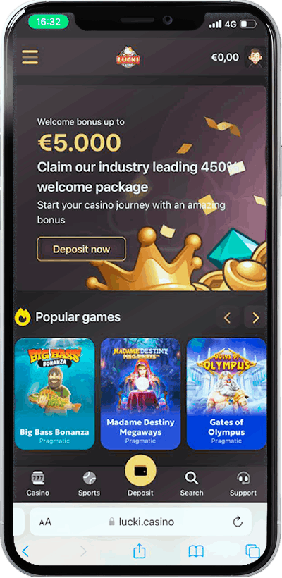 Screenshot of Lucki Casino Mobile on phone