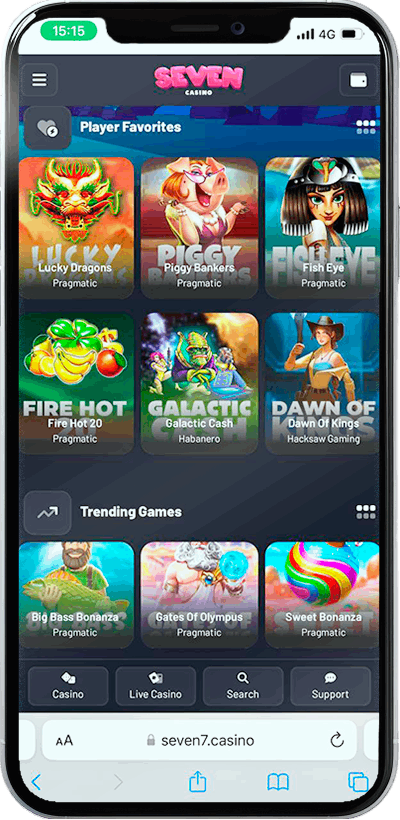 Screenshot of Seven Casino Mobile Gaming Experience on phone