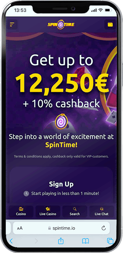 Screenshot of SpinTime Mobile Casino on phone