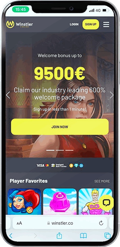 Screenshot of Winstler Mobile Casino Experience on phone