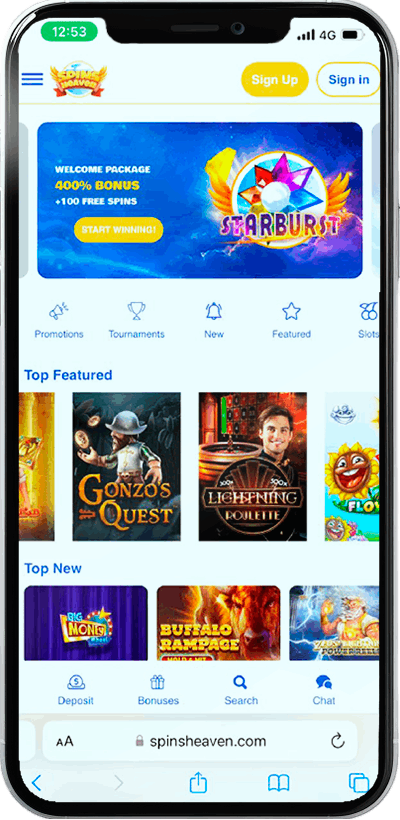 Screenshot of Spins Heaven mobile casino